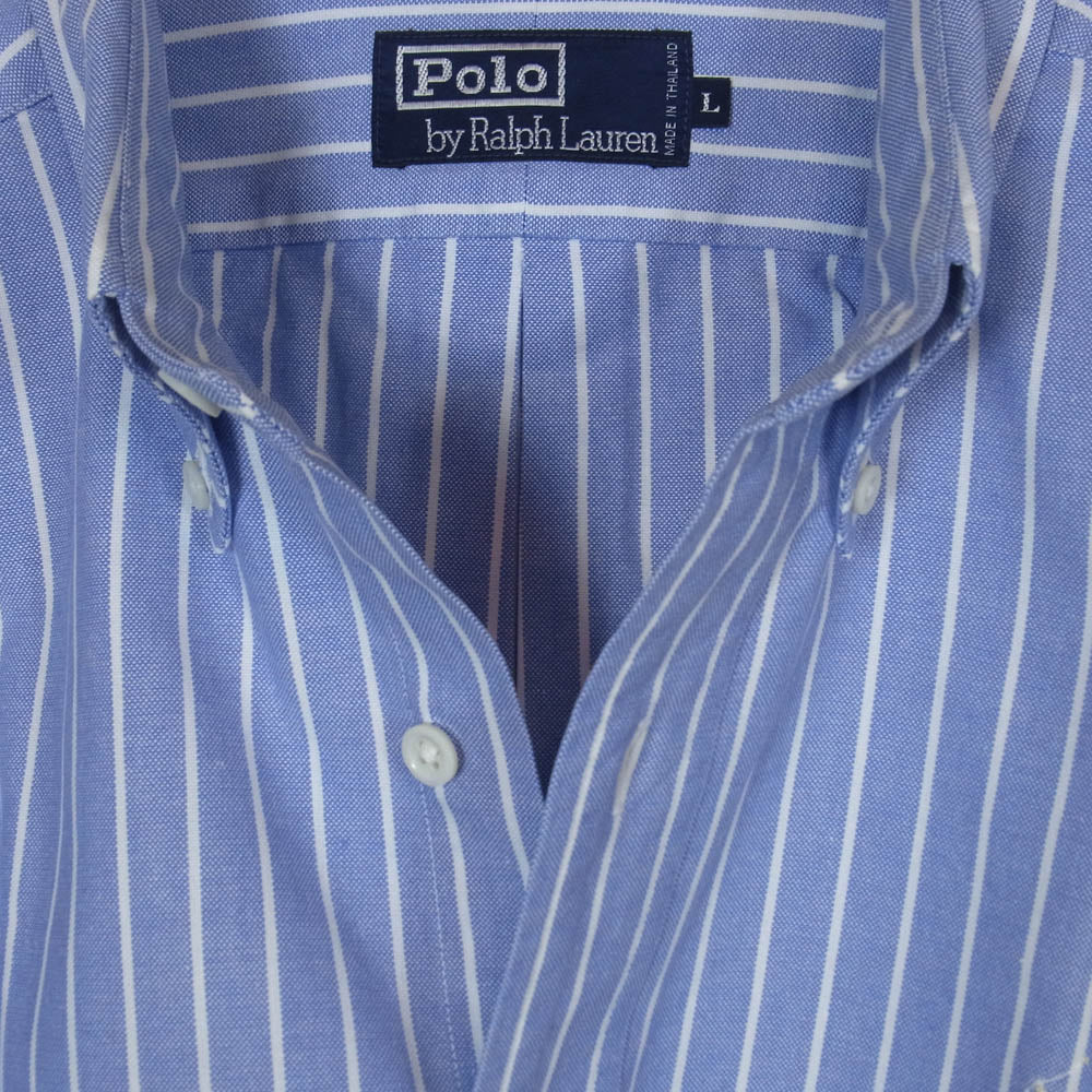 POLO RALPH LAUREN ポロ・ラルフローレン ボタンダウン ポニー刺繍 コットン ストライプ シャツ ライトブルー系 L【美品】【中古】