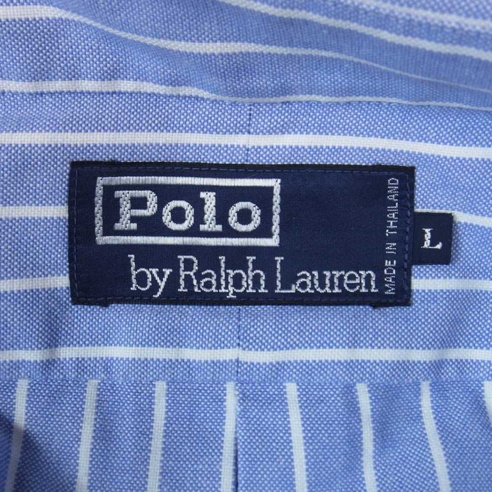 POLO RALPH LAUREN ポロ・ラルフローレン ボタンダウン ポニー刺繍 コットン ストライプ シャツ ライトブルー系 L【美品】【中古】