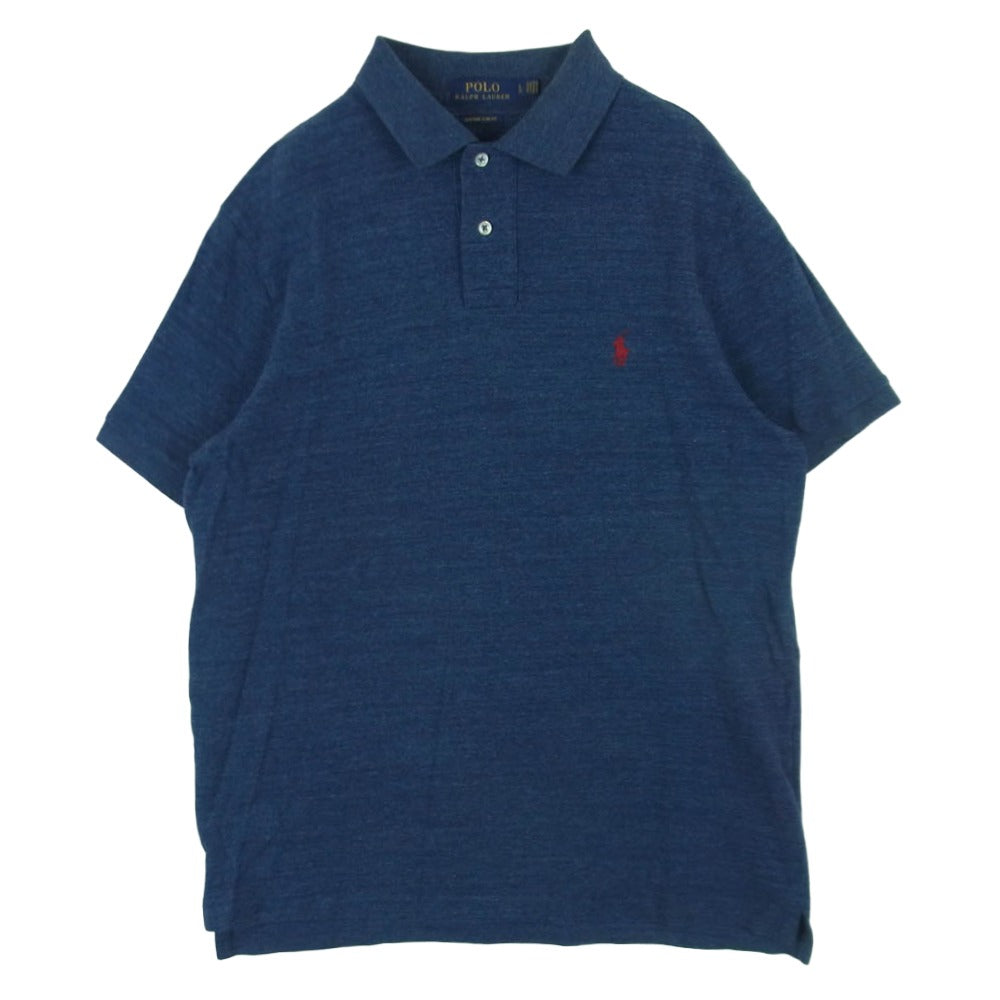 POLO RALPH LAUREN ポロ・ラルフローレン Custom Slim Fit Mesh Polo Shirt カスタムスリムフィット メッシュ 半袖 ポニー刺繍 ポロ シャツ ネイビー系 L【中古】