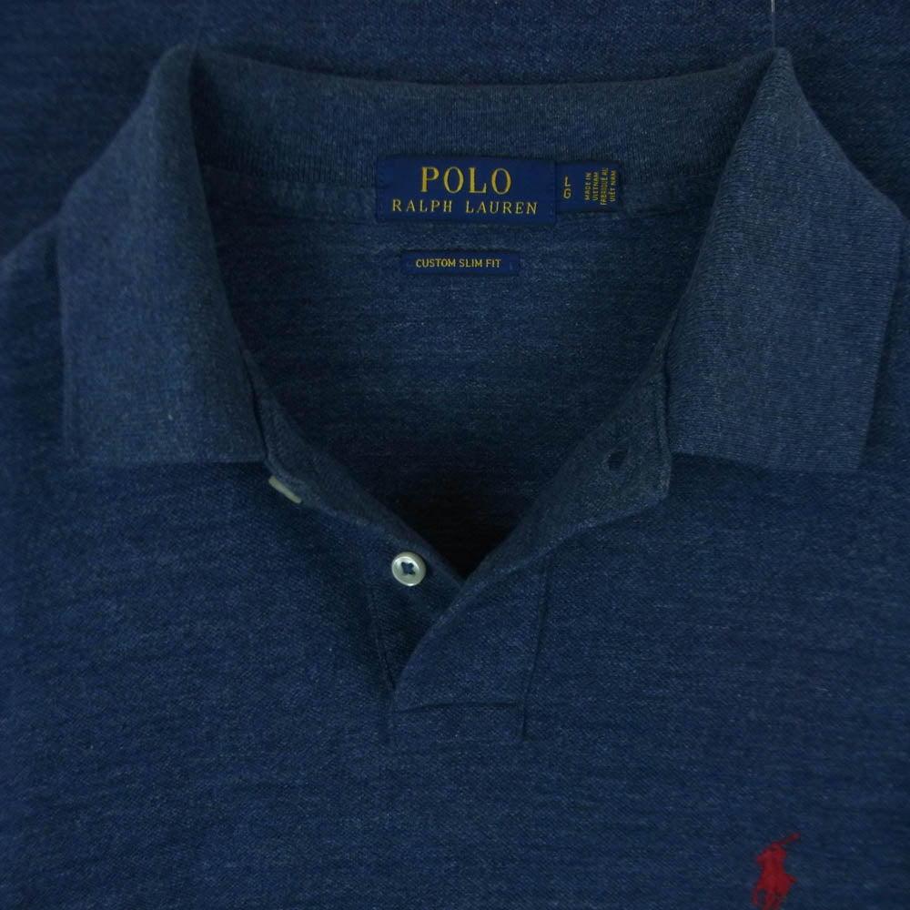 POLO RALPH LAUREN ポロ・ラルフローレン Custom Slim Fit Mesh Polo Shirt カスタムスリムフィット メッシュ 半袖 ポニー刺繍 ポロ シャツ ネイビー系 L【中古】