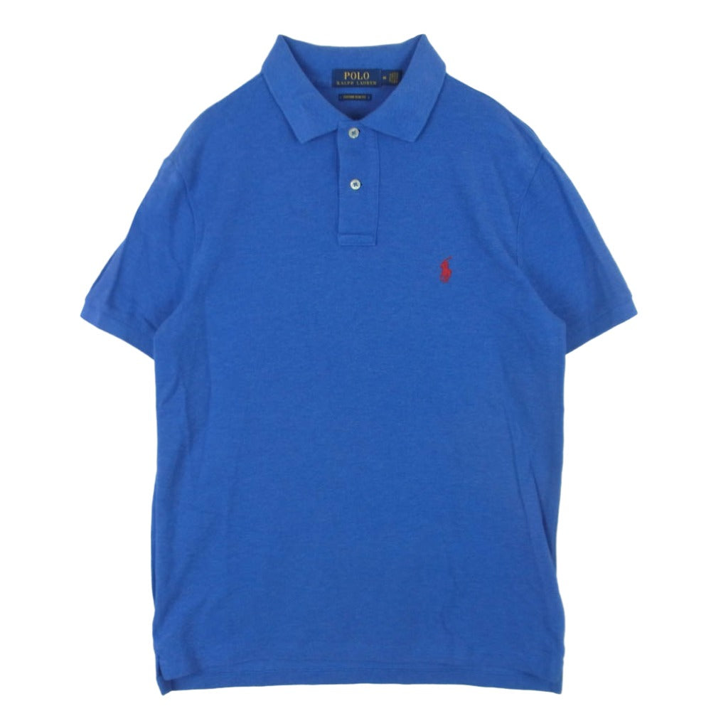 POLO RALPH LAUREN ポロ・ラルフローレン Custom Slim Fit Mesh Polo Shirt カスタムスリムフィット メッシュ 半袖 ポニー刺繍 ポロ シャツ ブルー系 M【中古】