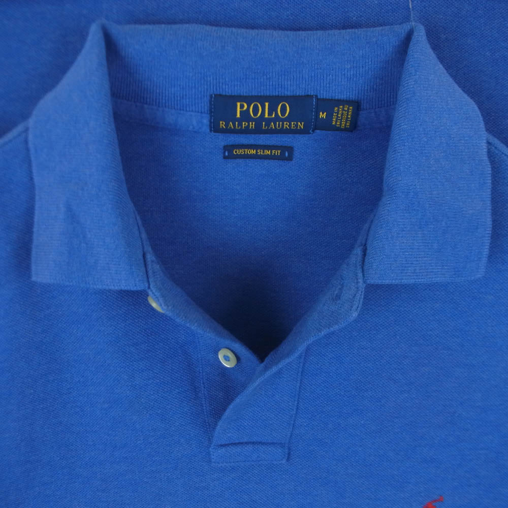 POLO RALPH LAUREN ポロ・ラルフローレン Custom Slim Fit Mesh Polo Shirt カスタムスリムフィット メッシュ 半袖 ポニー刺繍 ポロ シャツ ブルー系 M【中古】