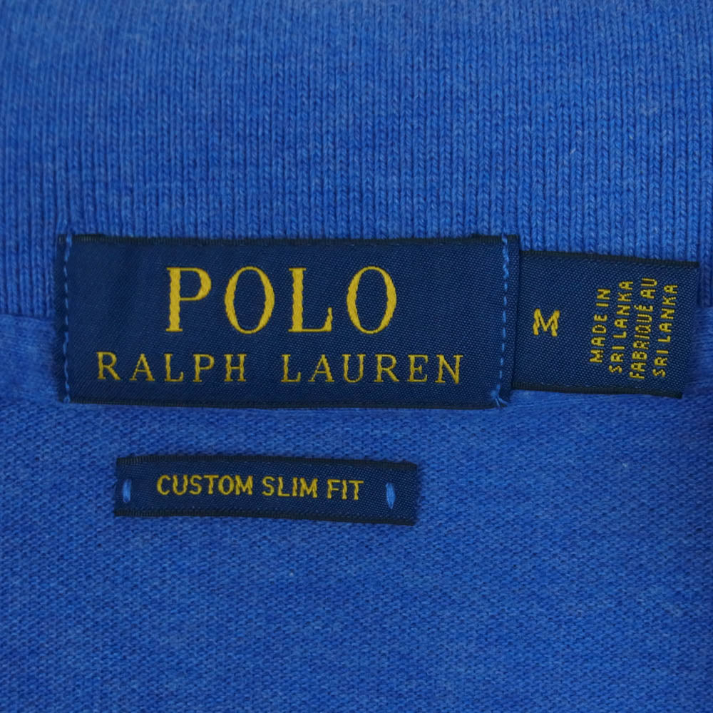 POLO RALPH LAUREN ポロ・ラルフローレン Custom Slim Fit Mesh Polo Shirt カスタムスリムフィット メッシュ 半袖 ポニー刺繍 ポロ シャツ ブルー系 M【中古】