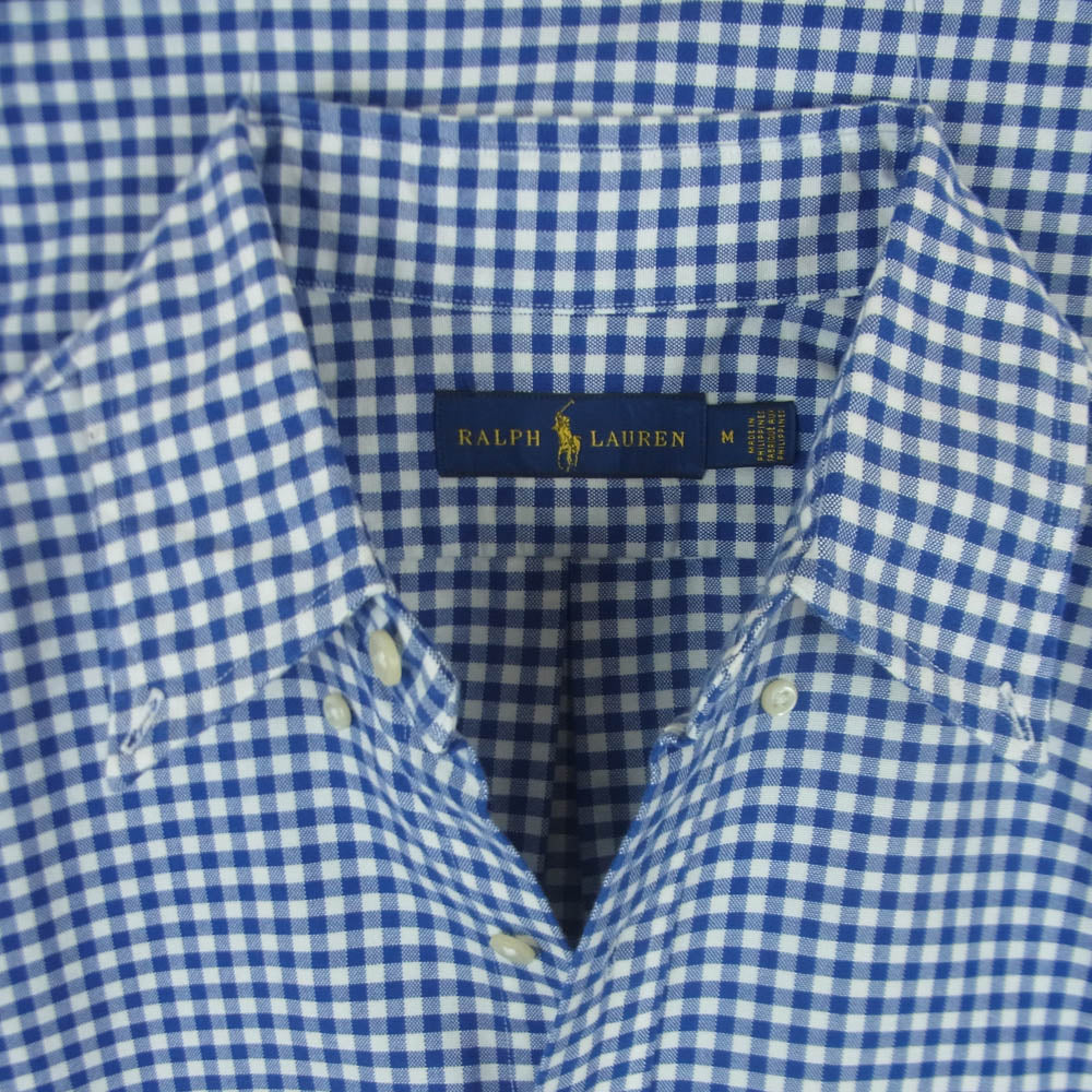 RALPH LAUREN ラルフローレン Classic Fit Plaid Oxford Shirt クラシックフィット チェック柄 オックスフォード ボタンダウン ポニー刺繍 長袖 シャツ ブルー系 ホワイト系 M【美品】【中古】