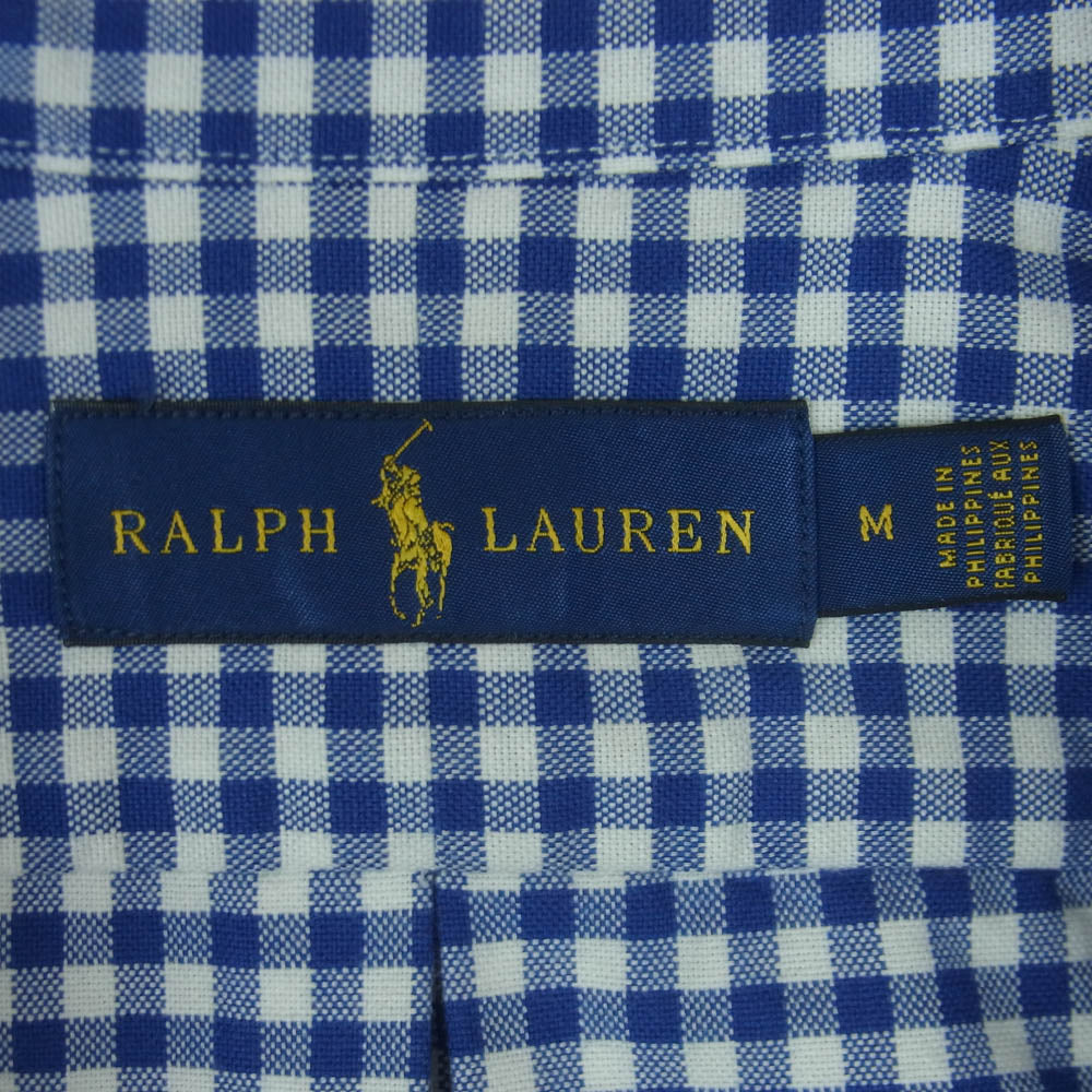 RALPH LAUREN ラルフローレン Classic Fit Plaid Oxford Shirt クラシックフィット チェック柄 オックスフォード ボタンダウン ポニー刺繍 長袖 シャツ ブルー系 ホワイト系 M【美品】【中古】
