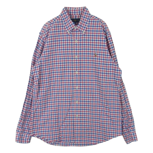 RALPH LAUREN ラルフローレン Classic Fit Plaid Oxford Shirt クラシックフィット チェック柄 オックスフォード ボタンダウン ポニー刺繍 長袖 シャツ ピンク系 ブルー系 ホワイト系 M【美品】【中古】