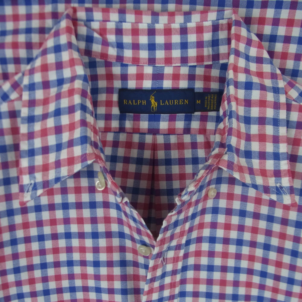 RALPH LAUREN ラルフローレン Classic Fit Plaid Oxford Shirt クラシックフィット チェック柄 オックスフォード ボタンダウン ポニー刺繍 長袖 シャツ ピンク系 ブルー系 ホワイト系 M【美品】【中古】