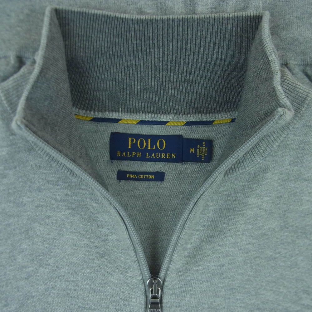 POLO RALPH LAUREN ポロ・ラルフローレン PIMA COTTON Driver's Knit ピマコットン ポニー刺繍 ジップアップ ドライバーズ ニット グレー系 M【中古】