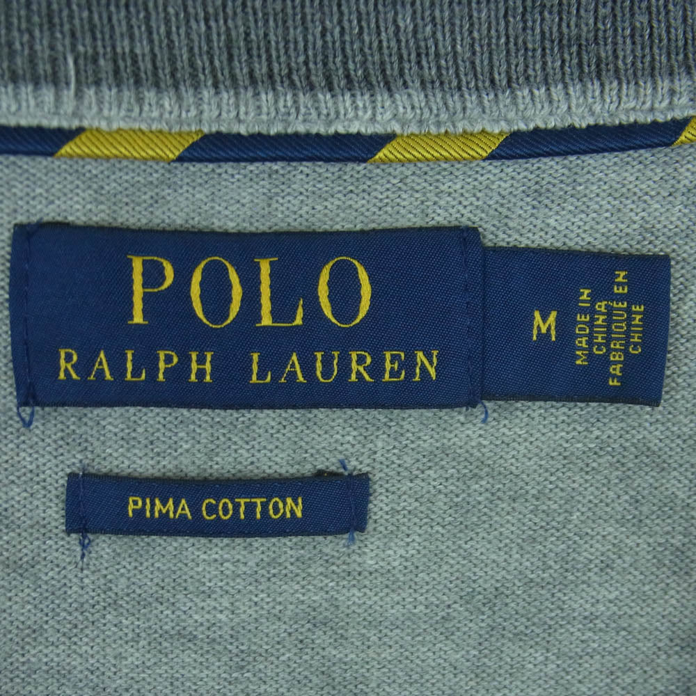 POLO RALPH LAUREN ポロ・ラルフローレン PIMA COTTON Driver's Knit ピマコットン ポニー刺繍 ジップアップ ドライバーズ ニット グレー系 M【中古】