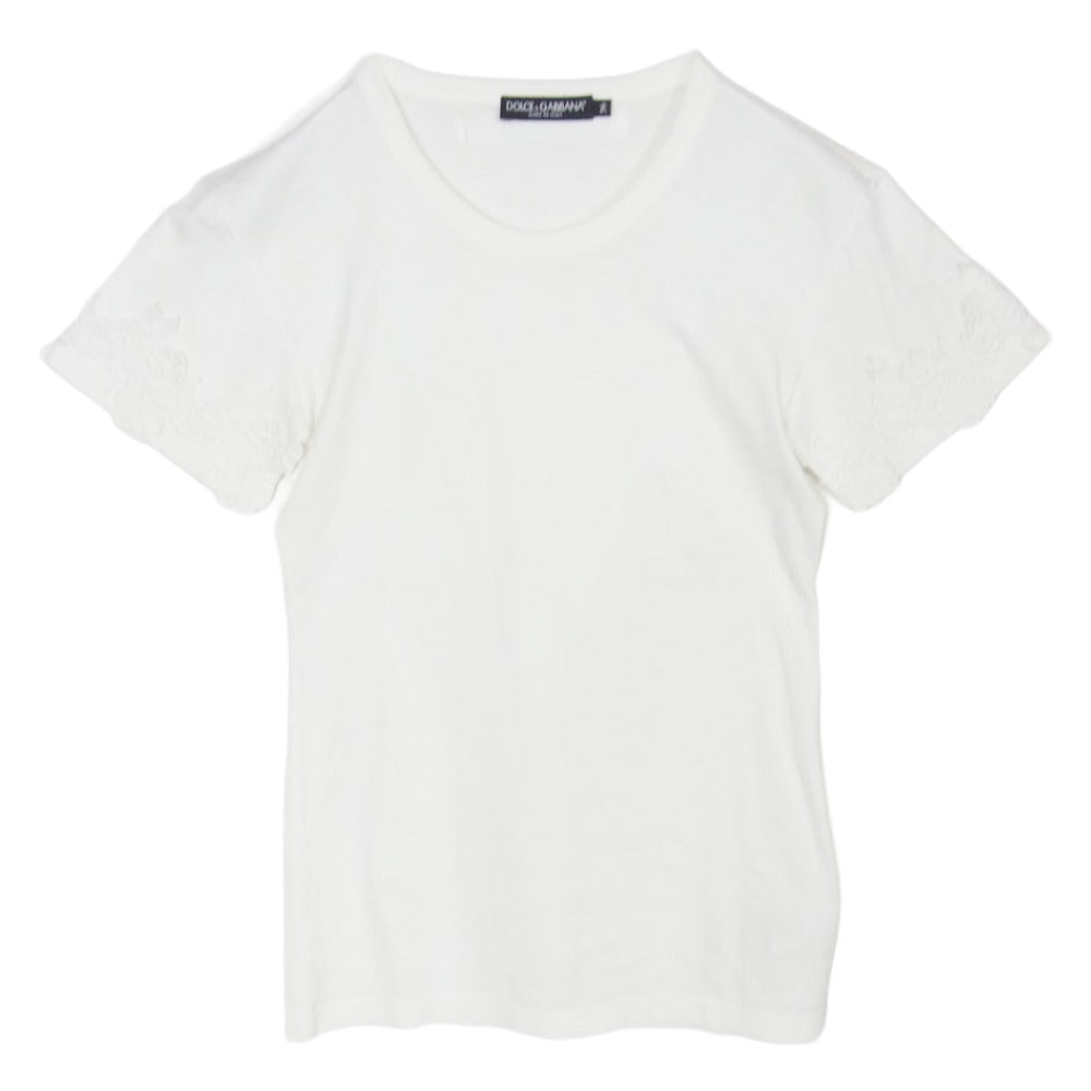 DOLCE&GABBANA ドルチェアンドガッバーナ レース クルーネック カットソー 半袖 Tシャツ ホワイト系 36【中古】