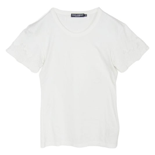 DOLCE&GABBANA ドルチェアンドガッバーナ レース クルーネック カットソー 半袖 Tシャツ ホワイト系 36【中古】