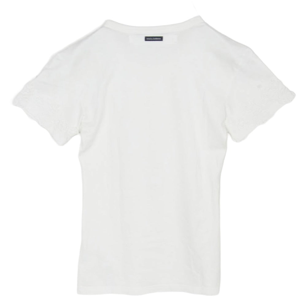 DOLCE&GABBANA ドルチェアンドガッバーナ レース クルーネック カットソー 半袖 Tシャツ ホワイト系 36【中古】