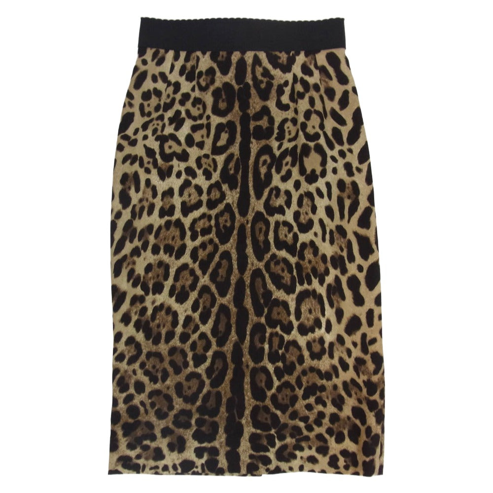DOLCE&GABBANA ドルチェアンドガッバーナ バックジップ シルク レオパード タイト スカート ブラウン系 36【中古】