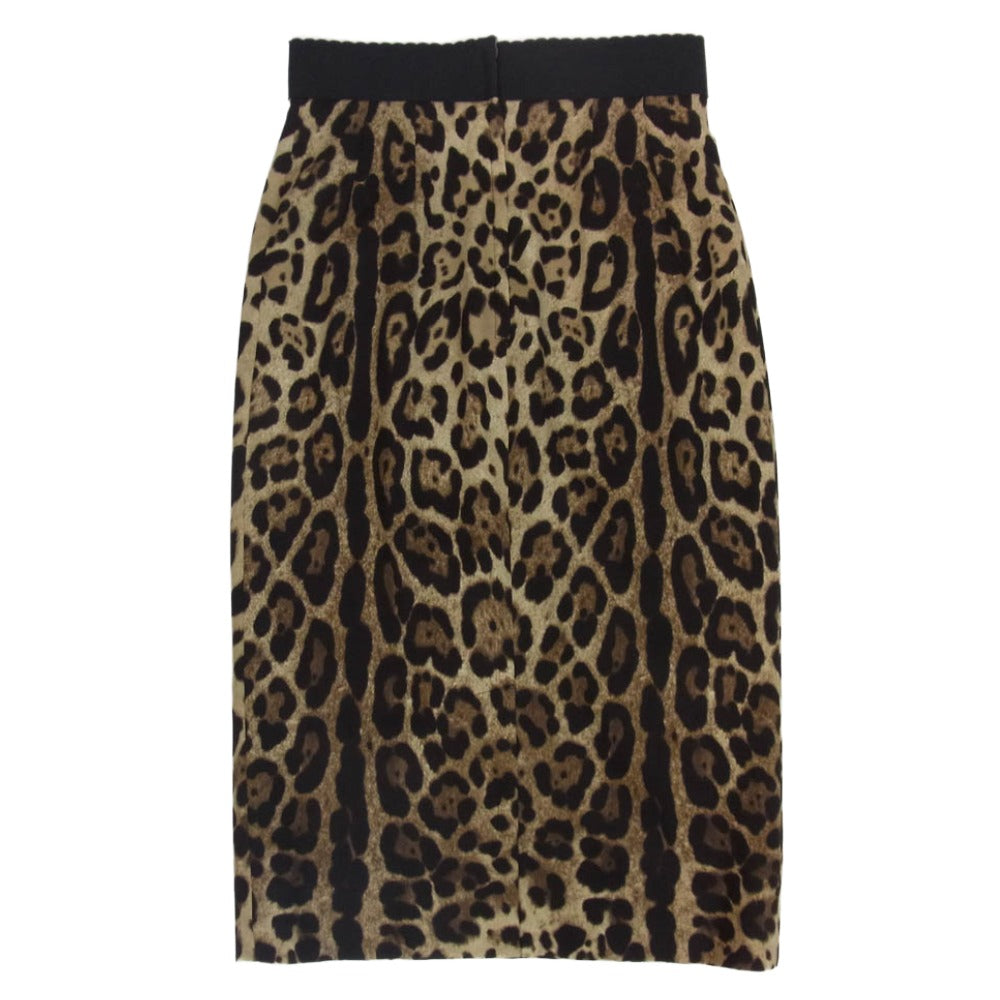 DOLCE&GABBANA ドルチェアンドガッバーナ バックジップ シルク レオパード タイト スカート ブラウン系 36【中古】