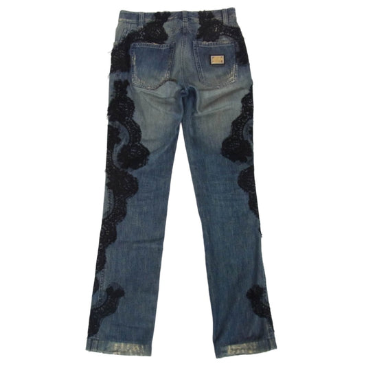 DOLCE&GABBANA ドルチェアンドガッバーナ レース装飾 ダメージ加工 デニム パンツ インディゴブルー系 36【中古】