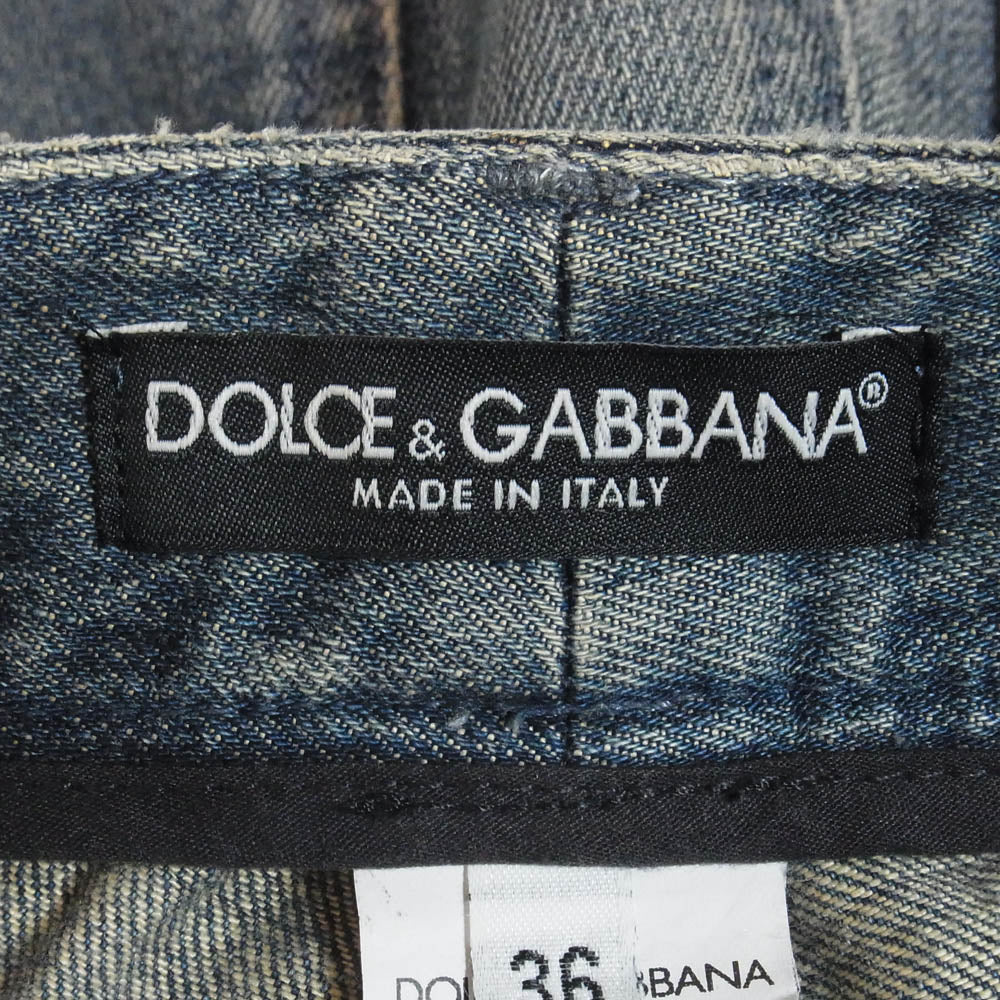 DOLCE&GABBANA ドルチェアンドガッバーナ レース装飾 ダメージ加工 デニム パンツ インディゴブルー系 36【中古】