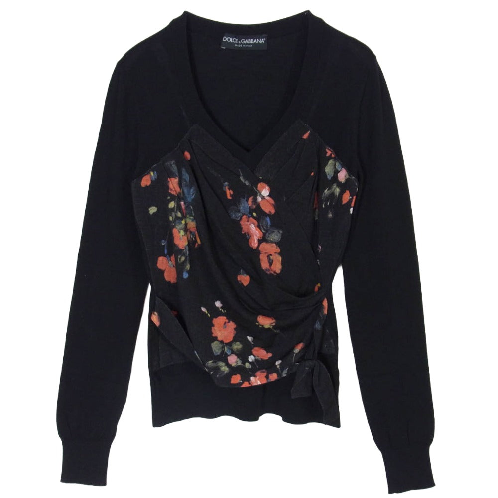 DOLCE&GABBANA ドルチェアンドガッバーナ Vネック フラワー ニット ブラック系 40【中古】