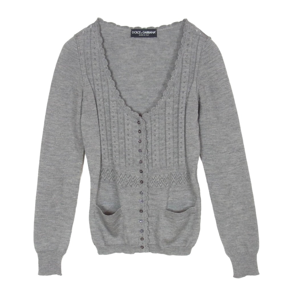 DOLCE&GABBANA ドルチェアンドガッバーナ Vネック シルク カーディガン グレー系 38【中古】
