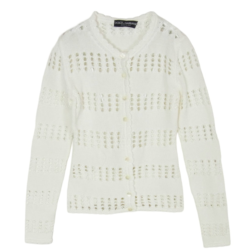 DOLCE&GABBANA ドルチェアンドガッバーナ カットワーク クルーネック ニット カーディガン ホワイト系 38【美品】【中古】