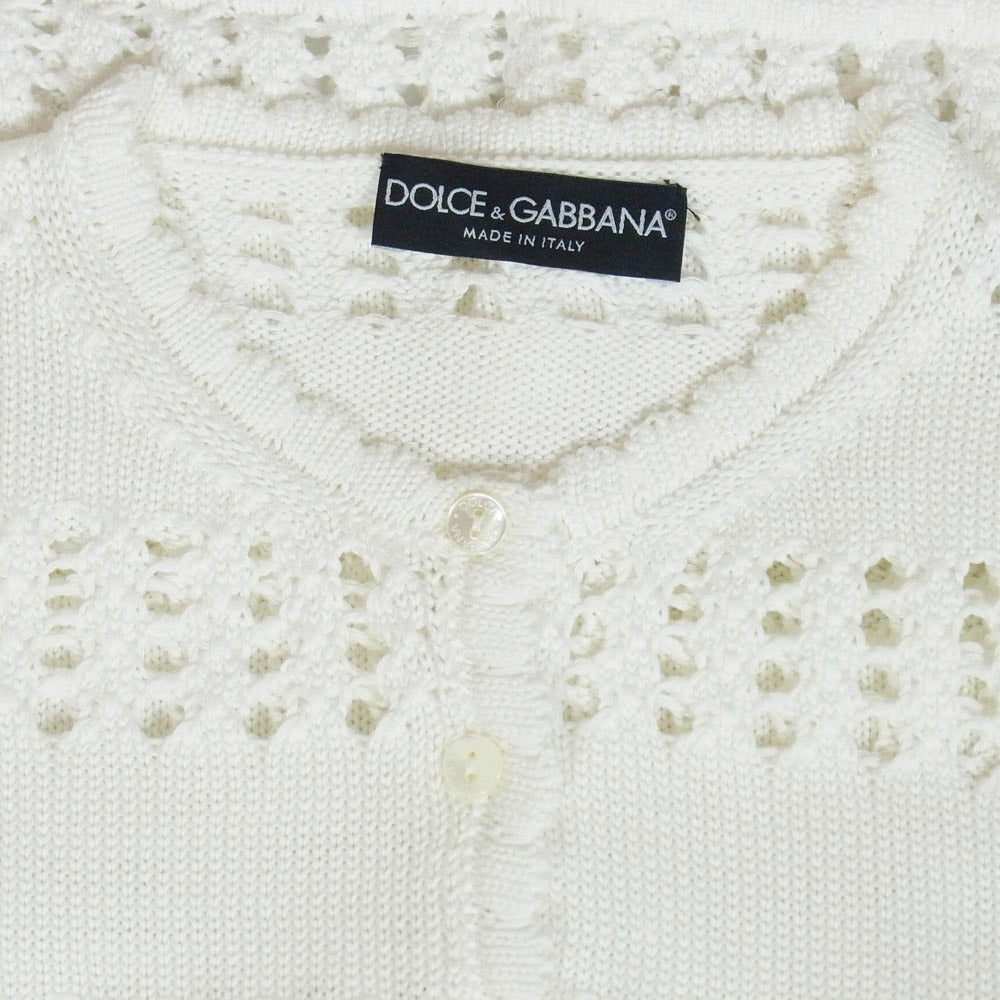 DOLCE&GABBANA ドルチェアンドガッバーナ カットワーク クルーネック ニット カーディガン ホワイト系 38【美品】【中古】