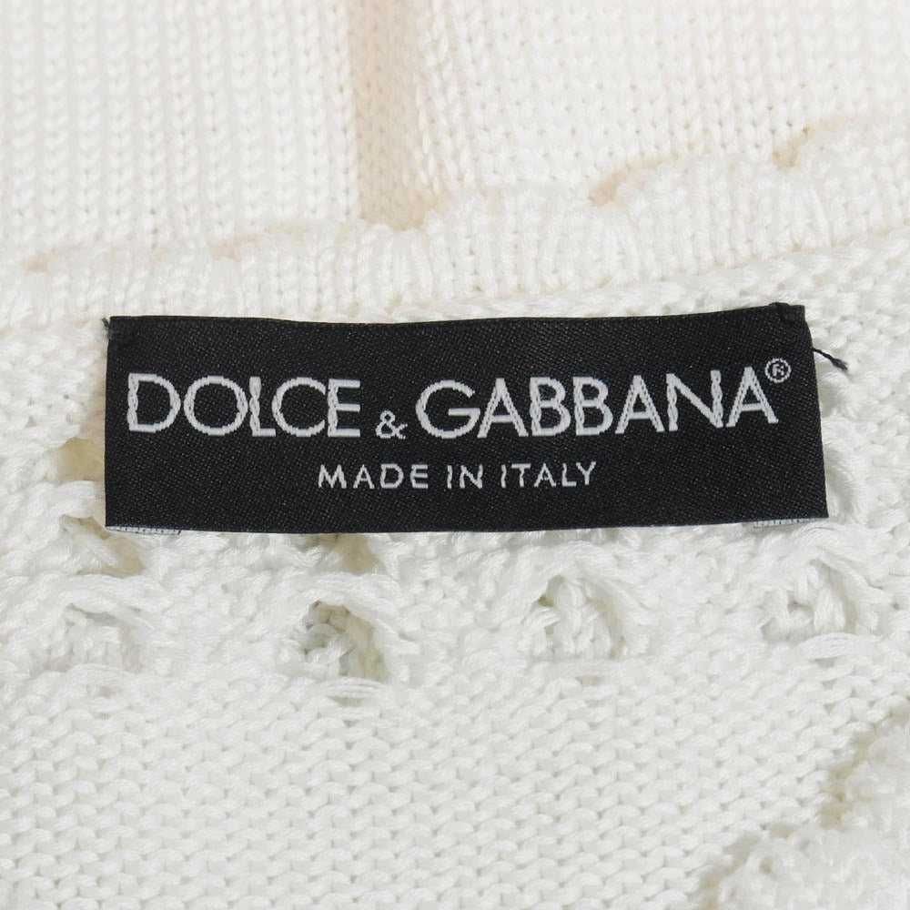 DOLCE&GABBANA ドルチェアンドガッバーナ カットワーク クルーネック ニット カーディガン ホワイト系 38【美品】【中古】