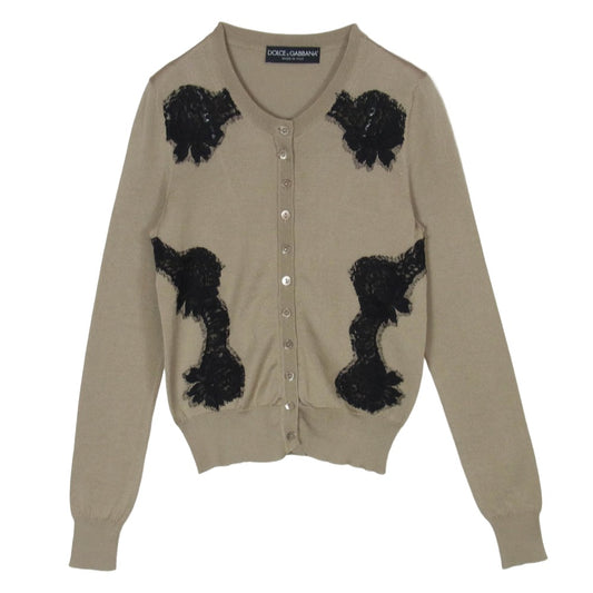 DOLCE&GABBANA ドルチェアンドガッバーナ レース クルーネック シルク カーディガン ベージュ系 36【中古】