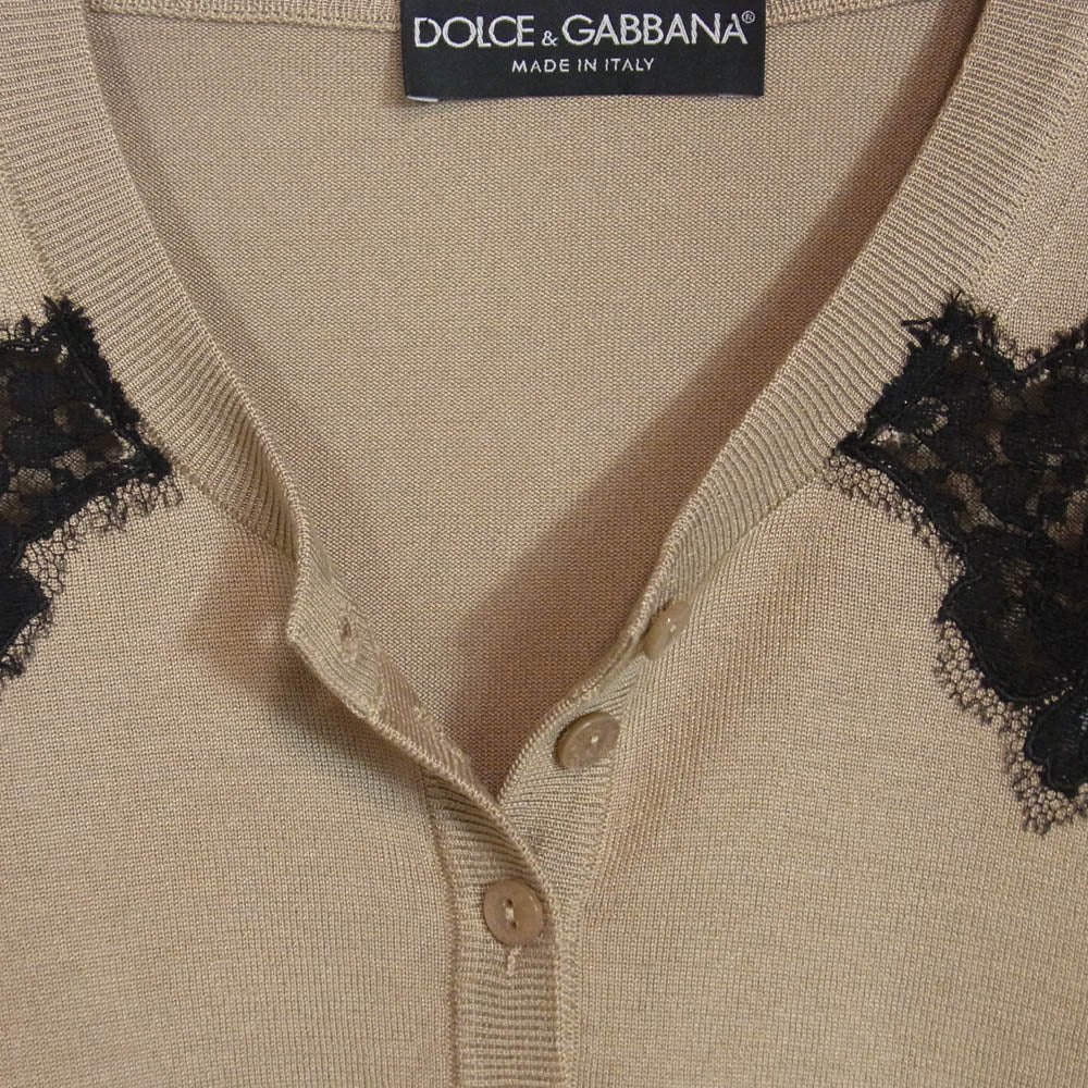 DOLCE&GABBANA ドルチェアンドガッバーナ レース クルーネック シルク カーディガン ベージュ系 36【中古】