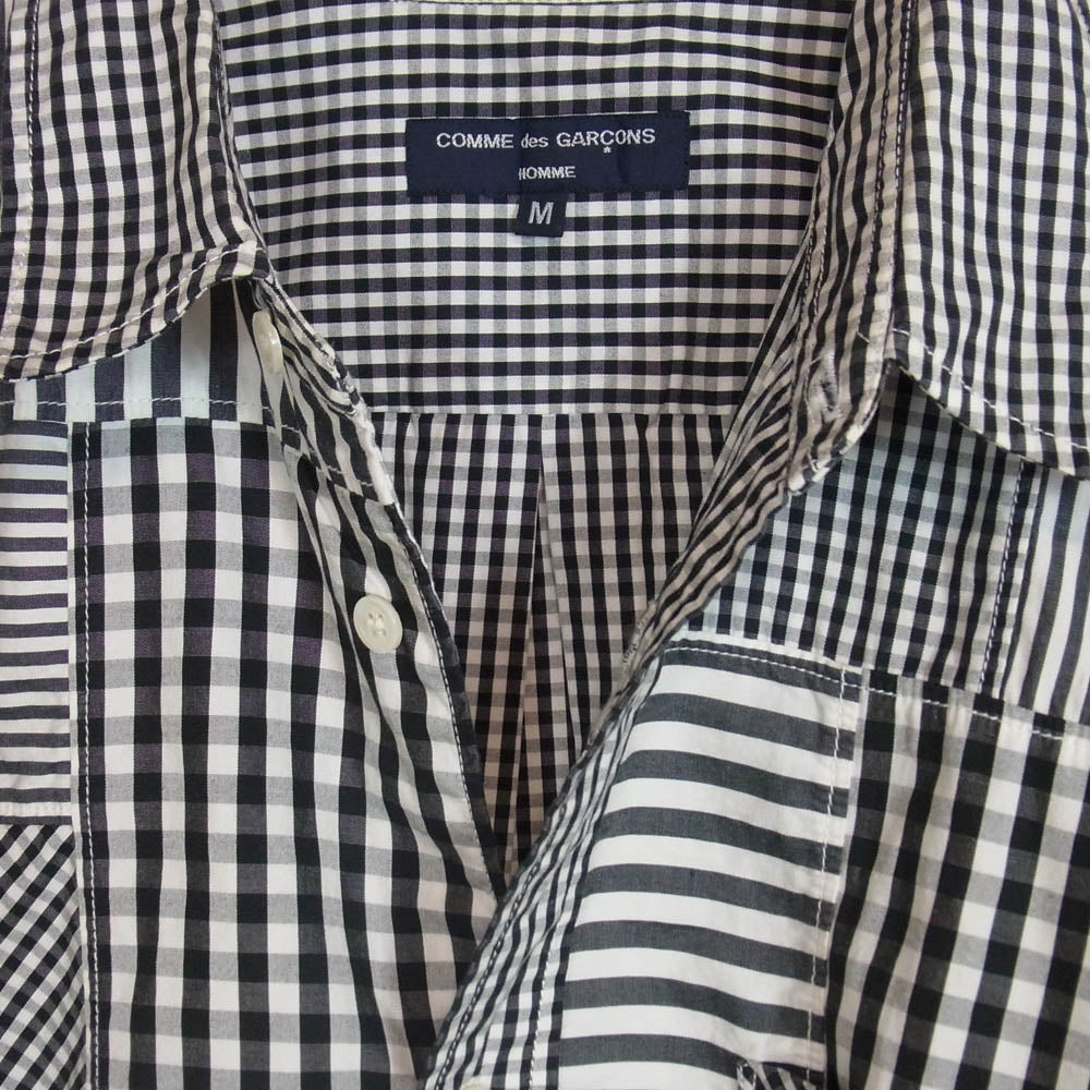 COMME des GARCONS HOMME コムデギャルソンオム 16SS HQ-B038 AD2015 ストライプ チェック パッチワーク 半袖 シャツ ブラック系 M【中古】