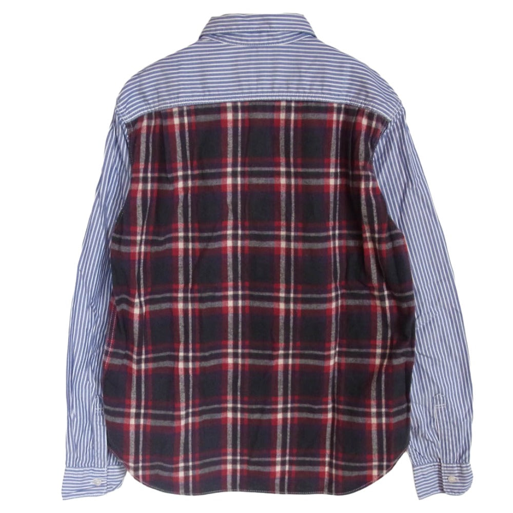 COMME des GARCONS HOMME コムデギャルソンオム 11AW HH-B034 AD2011 異素材切替 チェック ストライプ 長袖 シャツ ブルー系 S【中古】
