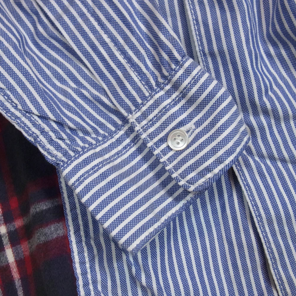COMME des GARCONS HOMME コムデギャルソンオム 11AW HH-B034 AD2011 異素材切替 チェック ストライプ 長袖 シャツ ブルー系 S【中古】 COMME des GARCONS HOMME コムデギャルソンオム 11AW HH-B034 AD2011