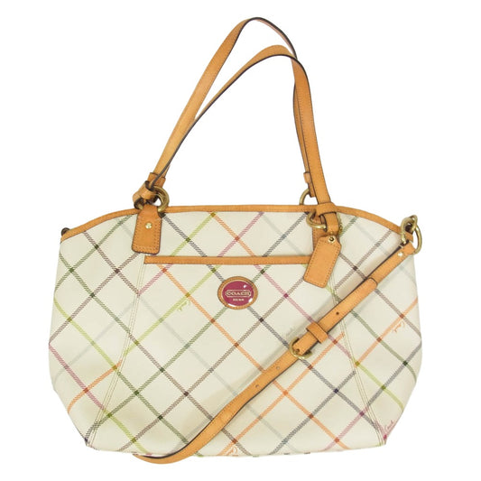COACH コーチ F21924 2WAY レザー ショルダートート バッグ オフホワイト系【中古】