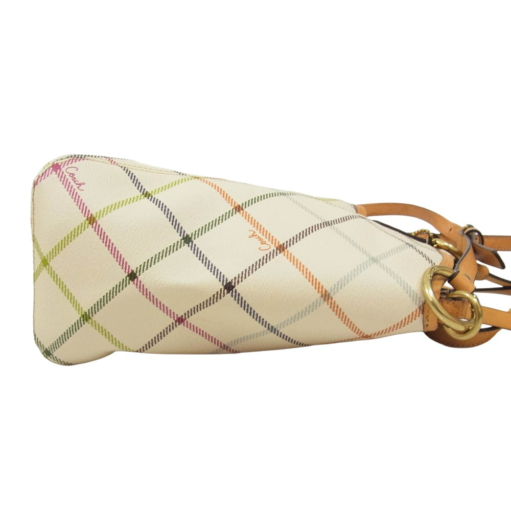 COACH コーチ F21924 2WAY レザー ショルダートート バッグ オフホワイト系【中古】