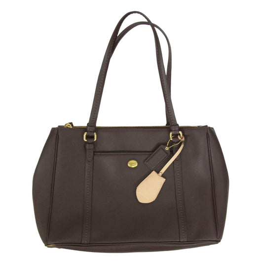 COACH コーチ F25669 レザー ロゴプレート トート バッグ ブラウン系【中古】