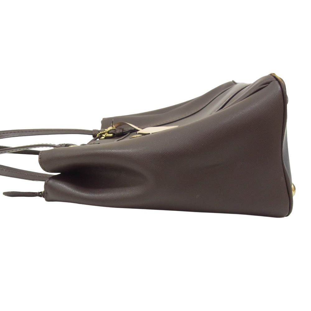 COACH コーチ F25669 レザー ロゴプレート トート バッグ ブラウン系【中古】