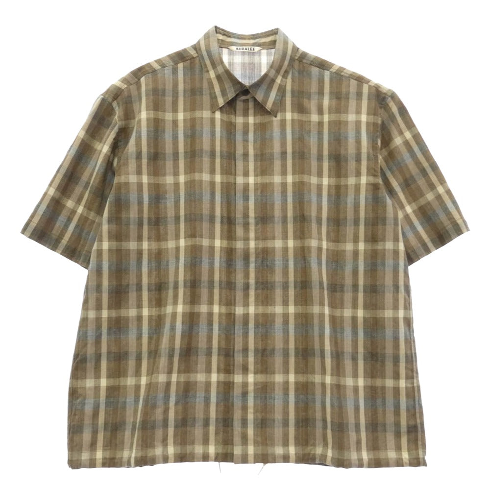 AURALEE オーラリー 26SS A26SS02TC SUPER FINE TROPICAL WOOL CHECK HALF-SLEEVED SHIRT トロピカル ウール チェック 半袖 シャツ ブラウン系 5【極上美品】【中古】
