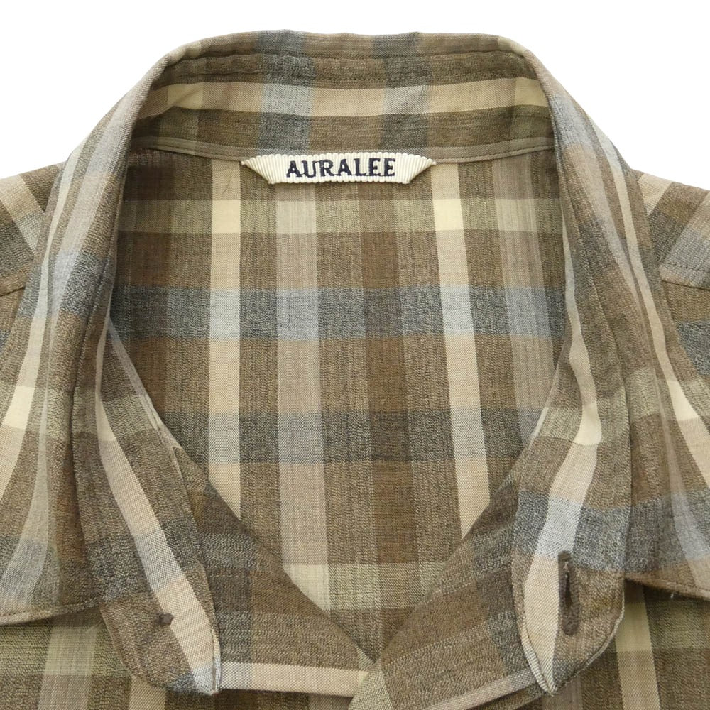 AURALEE オーラリー 26SS A26SS02TC SUPER FINE TROPICAL WOOL CHECK HALF-SLEEVED SHIRT トロピカル ウール チェック 半袖 シャツ ブラウン系 5【極上美品】【中古】