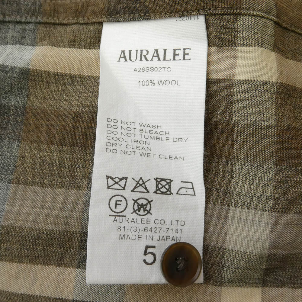 AURALEE オーラリー 26SS A26SS02TC SUPER FINE TROPICAL WOOL CHECK HALF-SLEEVED SHIRT トロピカル ウール チェック 半袖 シャツ ブラウン系 5【極上美品】【中古】