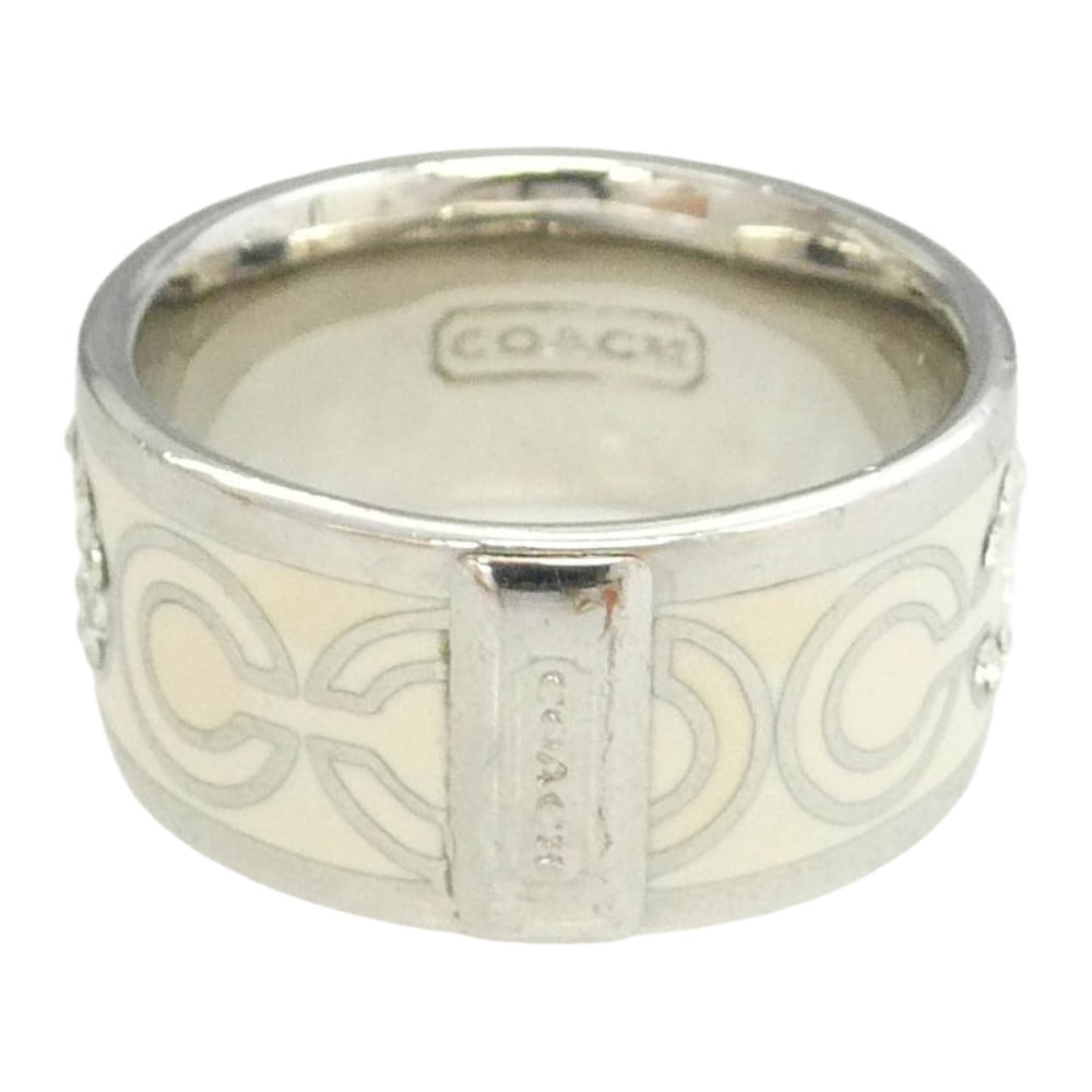 COACH コーチ Cロゴ ラインストーン リング シルバー系 アイボリー系 約14号【中古】