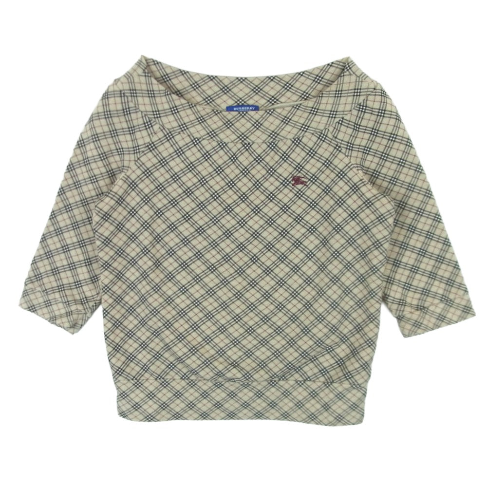BURBERRY BLUE LABEL バーバリーブルーレーベル FA559-159 ノバチェック柄 ボートネック 七分袖 カットソー ベージュ系 38【中古】