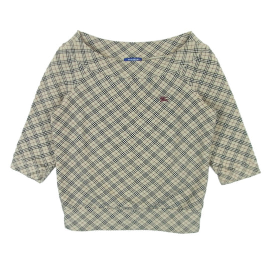 BURBERRY BLUE LABEL バーバリーブルーレーベル FA559-159 ノバチェック柄 ボートネック 七分袖 カットソー ベージュ系 38【中古】