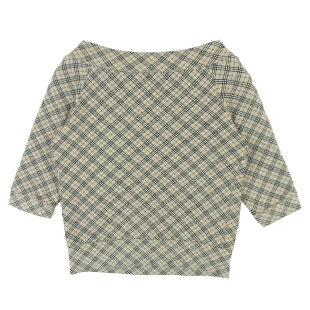 BURBERRY BLUE LABEL バーバリーブルーレーベル FA559-159 ノバチェック柄 ボートネック 七分袖 カットソー ベージュ系 38【中古】