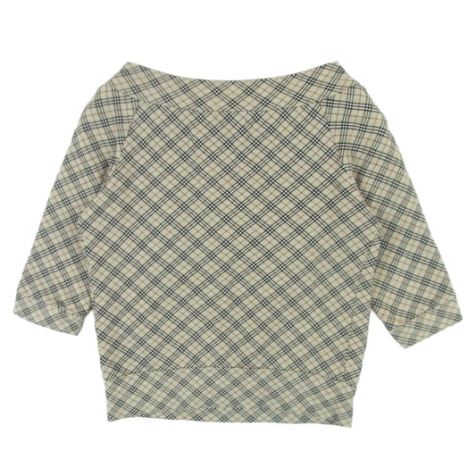 BURBERRY BLUE LABEL バーバリーブルーレーベル FA559-159 ノバチェック柄 ボートネック 七分袖 カットソー ベージュ系 38【中古】