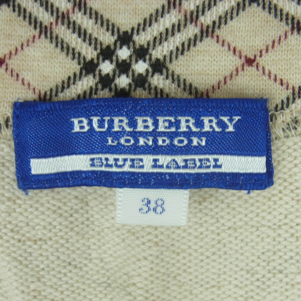 BURBERRY BLUE LABEL バーバリーブルーレーベル FA559-159 ノバチェック柄 ボートネック 七分袖 カットソー ベージュ系 38【中古】