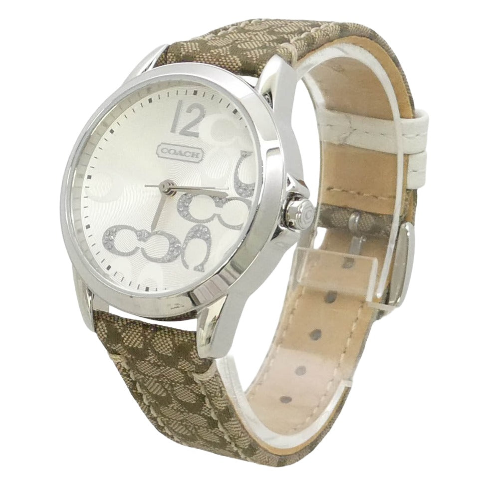 COACH コーチ CA.13.714.0647 ミニシグネチャー柄 総柄ベルト 腕時計 ウォッチ シルバー系 ブラウン系【中古】