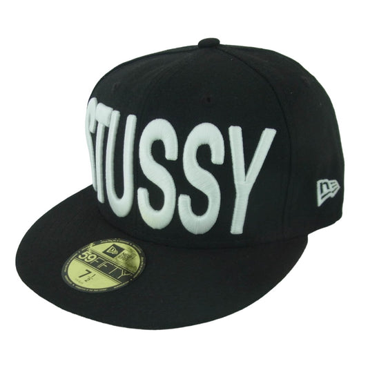 STUSSY ステューシー NEW ERA ニューエラ 59FIFTY ビッグ ロゴ キャップ 帽子 中国製 ブラック系 7.5【中古】
