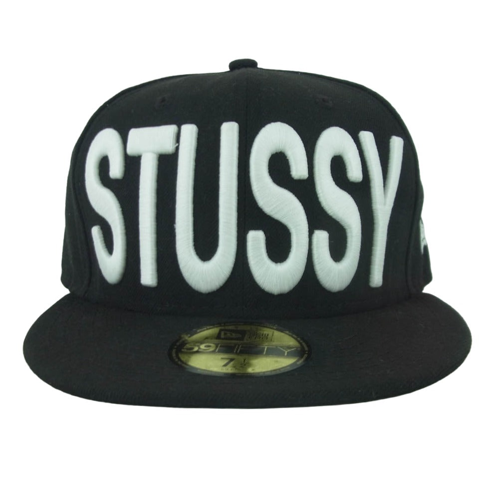 STUSSY ステューシー NEW ERA ニューエラ 59FIFTY ビッグ ロゴ キャップ 帽子 中国製 ブラック系 7.5【中古】