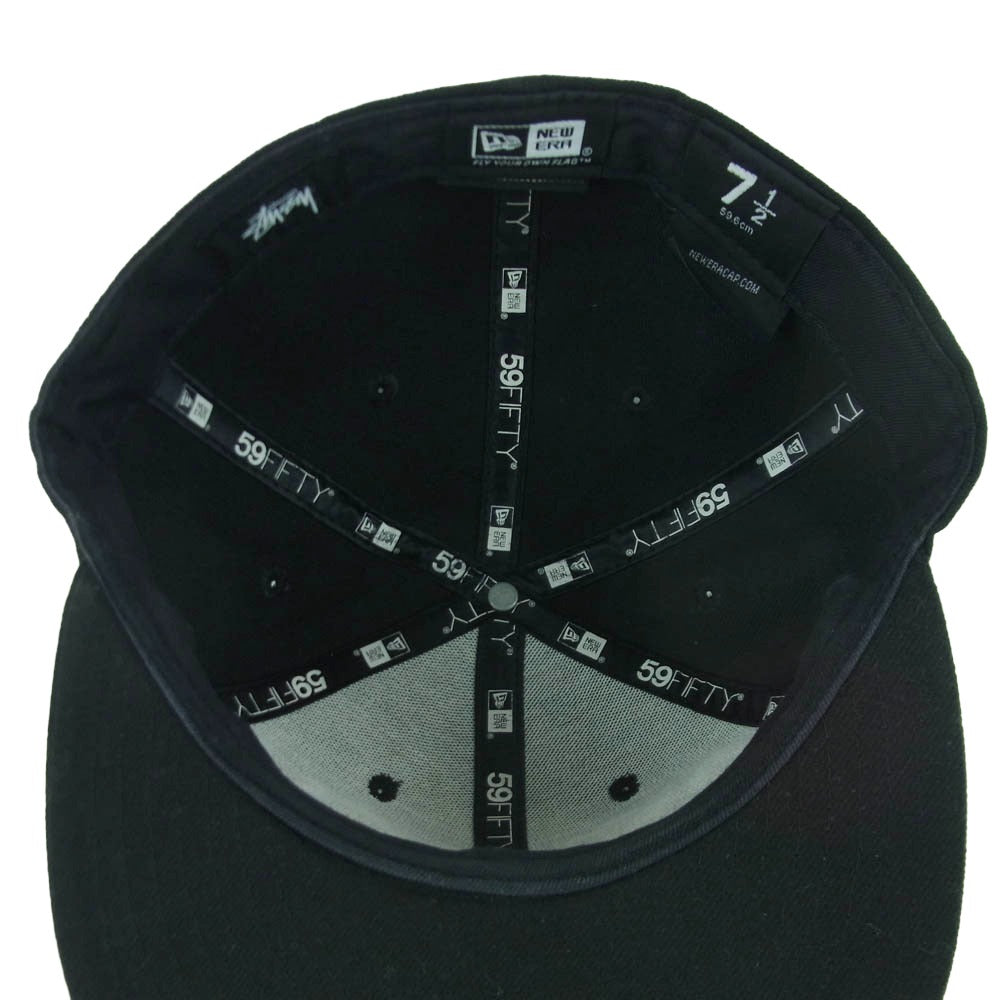 STUSSY ステューシー NEW ERA ニューエラ 59FIFTY ビッグ ロゴ キャップ 帽子 中国製 ブラック系 7.5【中古】