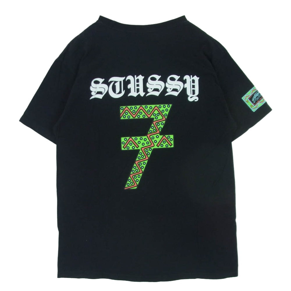 STUSSY ステューシー フロント ストックロゴ 7バック プリント Tシャツ 半袖 カットソー メキシコ製 ブラック系 M【中古】