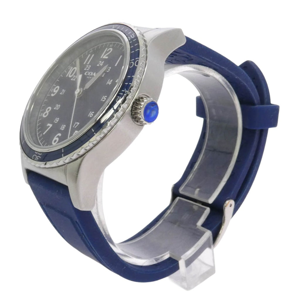 COACH コーチ CA.80.2.109.1254 ラウンド フェイス 青文字盤 ラバーバンド 腕時計 ウォッチ ネイビー系【中古】