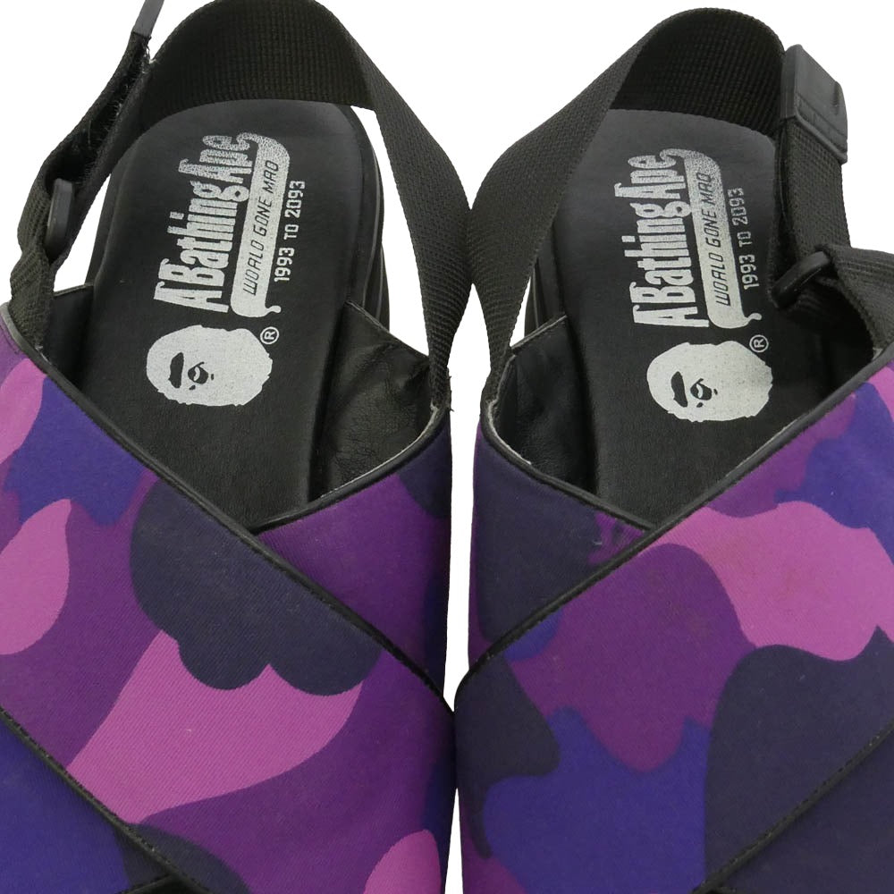 A BATHING APE アベイシングエイプ COLOR CAMO PLATFORM SANDALS カラーカモ プラットフォーム 厚底 シャークソール ストラップ サンダル パープル系 不明【中古】